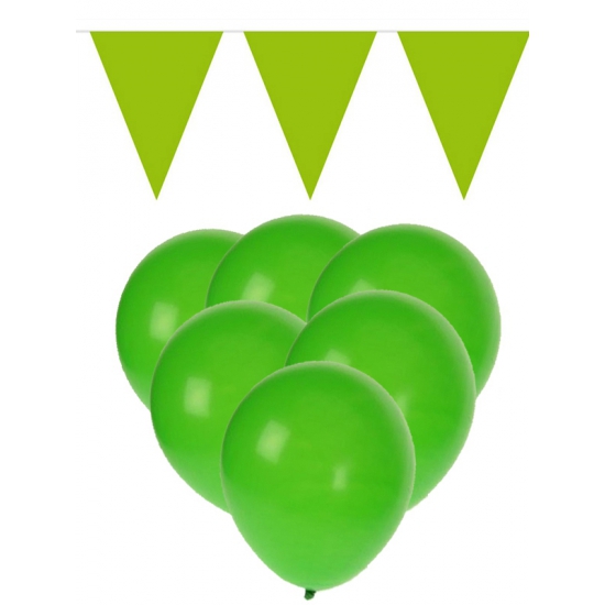 Decoratie groen 15 ballonnen met 2 vlaggenlijnen Top Merken Winkel